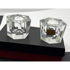 (2) Japan Faceted Crystal Hexagon Candle Holders With Original Box